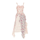 DAIIIBABYYY  -  Camis Dress Sweet Ruffle Edge Floral Irregular Lace A-line Dresses Hot Girls Sexy Korean Fashion Skirts Female Preppy Clothes