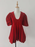DAIIIBABYYY  -  Women's Retro Square Neck Palace Style Puff Sleeve Velvet Puffy Dress  Autumn Slim Waist Tutu Short Dresses Female Clothing