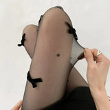 DAIIIBABYYY  -  Sexy Bow Lace Tights Fashion Bowknot Pearl Hollow Mesh Fishnet Thigh High Stockings Women JK Lolita Sweet Girls Tight Pantyhose
