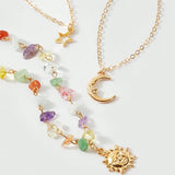 Daiiibabyyy  Colourful Irregular Beaded Necklace Set for Women Exquisite 3Pcs Star Moon Sun Pendant Necklace Retro Boho Versatile Jewelry New