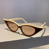 Daiiibabyyy  Personalized Small Frame Cat Eye Sunglasses for Women Fashionable Color Blocking Trend UV Resistant Sunglasses