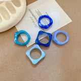 Daiiibabyyy  5-piece retro elegant style wide resin ring set for women, simple and personalized, versatile design, stacked ring set
