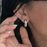 Daiiibabyyy  Sterling Silver Zircon Star Round Stud Earrings for Women Cute Fine Jewelry Minimalist Light Luxury Accessories