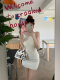 DAIIIBABYYY  -  Sweet Hot Girl White Knitted Strap Dress for Women's Summer Vacation Style Sexy Chic Hip Wrap Short Dress Fashion Female Clothes