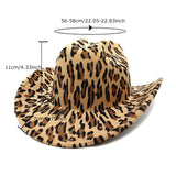 DAIIIBABYYY  -  Unisex Wide Brim Hat Leopard Print Felted Cap Panama Cow Design Cowboy Jazz Style Men's Fedora Hat for Women And Men