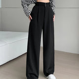 Daiiibabyyy  New Narrow Suit Mop Pants for Women Loose Solid Color Slim Straight Trousers Casual Elastic High Waist Wide Leg Pants Mujer