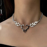 Daiiibabyyy  Gothic Personality Geometric Circular Black Crystal Spliced Double Layer Necklace for Women Men Punk Alternative Witch Jewelry