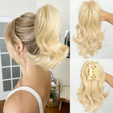 Daiiibabyyy  Synthetic Ponytail Extension Short Wave Curly Ponytail Clip in Claw Hair Extension Natural Synthetic Hairpiece for Women