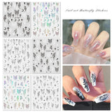 Daiiibabyyy Holographic Butterfly Nail Art Stickers Silver Metal Aurora Effect Laser Stars Sliders for Nails 3D Adhesive Decal Manicure