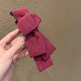 Daiiibabyyy  Winter Autumn Suede Bow Banana Clip Hair Clip for Women Ponytail Bun Twist Claw  Hairbows for Girls Leather Hair Accessories