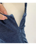 Daiiibabyyy  Women's Summer Blue Denim Short Dress High Waist Folding Strap Hip Wrapping Slimming Fit Mini Dresses 2025 New Style Fashion