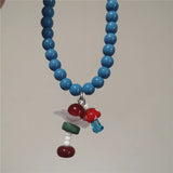 DAIIIBABYYY  -  Trendy Summer Y2K Blue Ceramic Fish Red Mushroom Cute Beads Necklace Women Girls Aesthetic Beach Jewelry Emo Accessories