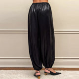 Daiiibabyyy  Casual Pocket Office Women's Pants Fashion Pleated Straight Pants Simple Solid Color Elastic Waist Long Pants