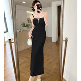 DAIIIBABYYY  -  Summer White Pleated Bodycon Chic Diamonds Sling Dress Women Elegant Luxury Dance Party Dress 2025 Korean Fashion Evening Dress