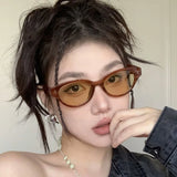 Daiiibabyyy New Fashion Vintage Oval Frame Sunglasses Women Retro Brown UV400 Sun Glasses Ladies Summer Small Cat Eye Punk Y2K Eyewear