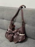 Daiiibabyyy  Lace Bow Crossbady Bag Large Capaci Bags for Woman New Vintage Lace-up Bolsos Mujer Literary Style Sac Femme Bolsas
