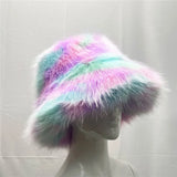 Daiiibabyyy  y2k Fluffy Faux Fur Bucket Hat Women Rabbit Fur Warm Thick Plush Winter Hat Lady Luxury Fashion Furry Panama Fisherman Cap