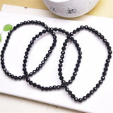DAIIIBABYYY  -  2PCS 4MM Natural Black Tourmaline Facet Bracelet Handmade Crystal Quartz Jewelry Stretch Bangle Children Birthday Gift
