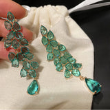 DAIIIBABYYY  -  Luxury AAA Marquise Cut Cubic Zircon Big Long Dangle Earring For Women Fashion Leaf Bridal Wedding Jewelry Accessory
