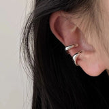 Daiiibabyyy  2Pcs Unique Fake Piercing Metal Ear Clips Neutral Style for Women and Men Asymmetry Round Earring Trendy Jewelry Gifts
