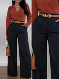 Daiiibabyyy  Summer Women's Clothing High Waist Wide Leg Pants With Belt Flowy Slim Trousers For Woman Polyester Elegant Tailored Full Length