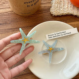 Daiiibabyyy  1/2pcs Summer Beach~Blue starfish hair clip, seaside temperament, side clip hair accessory, bangs clip, forehead clip headband