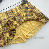 Daiiibabyyy 2024 New Checkered Skirt for Women's Summer New Irregular Pleated Half skirt  A-line Denim Skirt Vintage Aesthetic Y2k Skirt