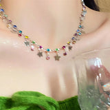 DAIIIBABYYY  -  Fashion Y2k Sweet Colour Beading Butterfly Pendant Necklace For Women Egirl Heart Sweater Neck Clavicle Chain Jewelry Gift