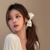 Daiiibabyyy  Elegant Satin Wave Dot Bow Banana Clip for Women Temperament Ponytail Vertical Clip Secure Hold Hair Clip Hair Accessory