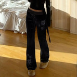 Daiiibabyyy   New Niche American Retro Star Pattern Low Waist Sexy Micro Flared Long Women Black Slim Fit Casual Pants