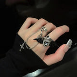 DAIIIBABYYY  -  Punk Gothic Demon Wings Cross Chain Earring for Men Women Hip Hop Crystal Heart Irregular Double Chain Ear Ring Earring Jewelry