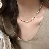 Daiiibabyyy  Natural Stone Baroque Freshwater Pearl Beaded Choker Necklac For Women Party Elegant Trendy Jewelry Gifts