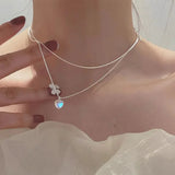 Daiiibabyyy  Korea Silver Color Acrylic Beads Pearl Strand Choker Necklaces for Women Pink Color Enamel Love Heart Pendant Necklace