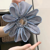 Daiiibabyyy  1 Pcs Ladies' Hair Scrunchies Korean Versatile Blue Plaid Flower Elastic Hair Bands Simple Versatile Hair Accessories For Girl