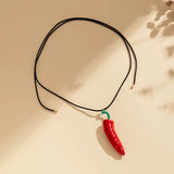Daiiibabyyy  Diy Enamel Red Chili Pendant Necklace for Women Handmade Woven Rope Collarbone Chain Simple Cartoon Holiday Party Accessory Gift