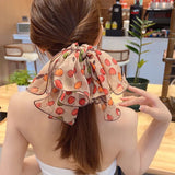 Daiiibabyyy -  Floral mesh yarn large intestine hair ring printed hair rope female ponytail hair rubber band bow headdress streamer head rope