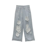 Daiiibabyyy  Vintage Gray Distressed Joggers Women Baggy Hip Hop Style Grunge Wide Leg Sweatpants Oversized Street Fashion Trousers