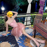 Daiiibabyyy  Summer new French sexy holiday style elegant temperament waist thin rendering tube top dress short skirt fairy
