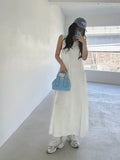 DAIIIBABYYY  -  2025 Fashion Korean Side Pleated Large Swing Vest Dress Women Summer New Retro and Stylish Loose White Long Vestidos