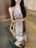 Daiiibabyyy  Vestidos De Mujer Bohemian Dress Women's Clothing V Neck Sleeveless Vintage Robe Femme Fashion Lace Patchwork Maxi Dresses