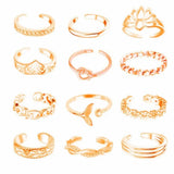 DAIIIBABYYY  -  12pcs/set Decorative Korean Style Alloy Toe Ring Set Women Toe Ring Open Ring Beach Foot Accessories Foot Ring Fashion Jewelry