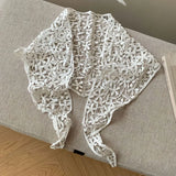 Daiiibabyyy  Retro Floral Printed Lace Triangle Scarf Transparent Embroidered Lace Head Scarf Thin Scarf Accessories Lace Headband Party
