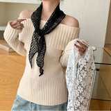 Daiiibabyyy  Retro Floral Printed Lace Triangle Scarf Transparent Embroidered Lace Head Scarf Thin Scarf Accessories Lace Headband Party