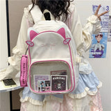 Daiiibabyyy  Cute Hit Color Cat Embroidery Ita Mochila High Capacity Mochilas Student Backpack School Bag Transparent Bags for Woman