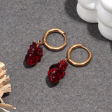 Daiiibabyyy  Unique Acrylic Red Beating Heart Drop Earrings for Women Personality Golden Circle Dangle Earring Halloween Party Holiday Gifts