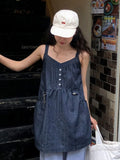 Daiiibabyyy  Retro Button-Up Denim Vest Dr Women's Summer New Sle Layered Svel ort Skirt Inner Wear Casual Street Sle