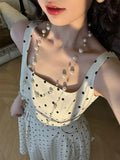 DAIIIBABYYY  -  Elegant French First Love Gentle Style Kikyo Square Neck Polka Dot Dress Retro Style Slimming Strap Dresses