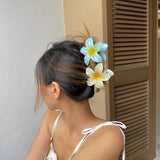 Daiiibabyyy  Bohemian Flower Hair Claw Clip For Women Sweet Floral Hair Claws Crab Clamp Barrettes Hawaiian Headwear Beach Accessories Girl