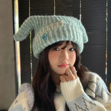 Daiiibabyyy  Y2k Sweet Plush Cat Ear Knitted Hat For Women Autumn Winter Cute Girls Warmth Ear Protectors Beanies Cap Versatile Streetwear