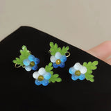 Daiiibabyyy  Forget-me-not Blue White Gradient Flower Stud Earrings Sweet Temperament Earring Jewelry For Lady and Girls Holiday Gifts